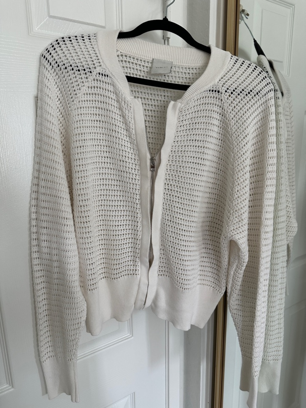Varley Cameron Knit Zip Cardigan in Snow White 100% Cotton